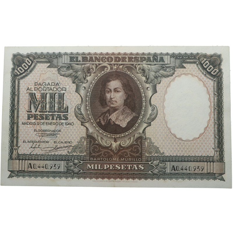 1940. Estado Español (1936-1975). Madrid. Murillo. 1000 pesetas. SERIE A. Gran p...