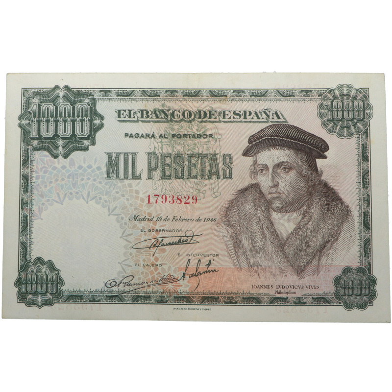 1946. Estado Español (1936-1975). Madrid. Vives. 1000 pesetas. SIN SERIE. Gran p...