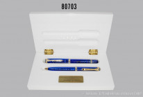 Pelikan Blue Ocean Set, Limited Edition Luxus-Füllfederhalter und Kugelschreiber, Schaft und Kappe aus blauem, transparentem Harz mit vergoldeten Befe...
