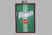 Werbeschild "Persil" Henkel, Glasausf., 79 x 120 cm, mit Holzrahmen, Glasbild mit Farbablatzer, guter Zustand mit stärkeren Altersspuren, nur an Selbs...
