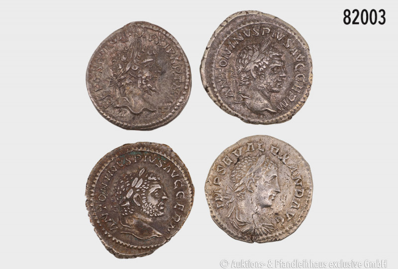 Konv. 4 Denare, Septimius Severus, Caracalla (2 x) und Severus Alexander, sehr s...