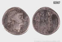 Römische Republik, L. Clodius Turrinus, Denar, 41 v. Chr., Rom, 3,68 g, 19 mm, Kratzer, Punzen, Patina, sehr schön