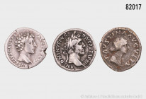 Konv. 3 römische Denare, dabei 2 x Antoninus Pius (dabei einmal mit Porträt Marc Aurels als Caesar auf der Rs.) und Faustina, sehr schön, aus alter de...