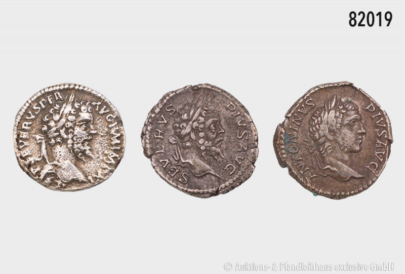 Konv. 3 römische Denare, dabei 2 x Septimius Severus und Caracalla, aus alter de...