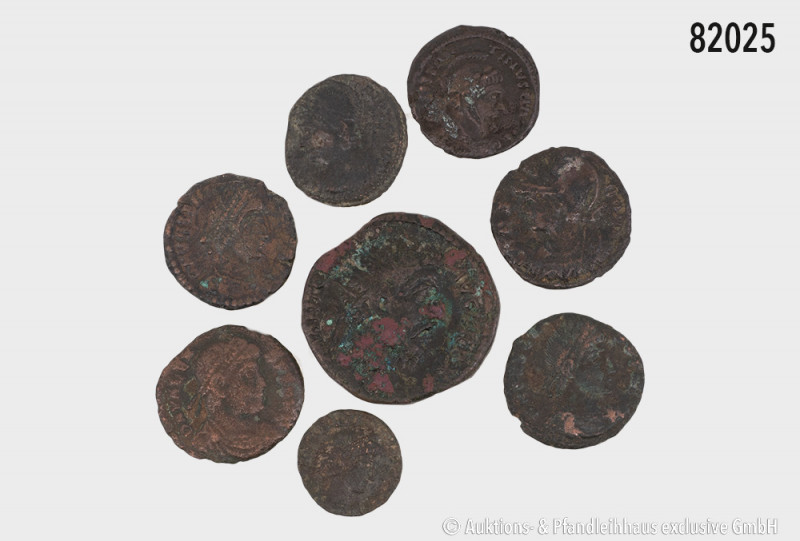 Konv. 8 römische Bronzemünzen, dabei Dupondius des Marc Aurel sowie spätrömische...