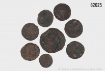 Konv. 8 römische Bronzemünzen, dabei Dupondius des Marc Aurel sowie spätrömische Follis, gemischter Zustand, bitte besichtigen