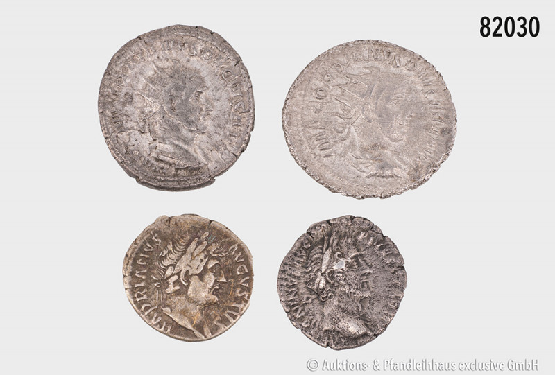 Konv. 2 Antoniniane (Gordian III. und Traianus Decius) und 2 Denare (Hadrian und...