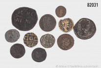 Konv. 11 antike Münzen, überwiegend Spätantike, dabei Constantin I., Urbs Roma, etc., gemischter Zustand, bitte besichtigen