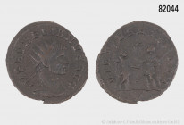 Aurelian (270-275), Antoninian, Mailand, Rs. VIRTVS MILITVM, Kaiser empfängt von Legionär eine Victoriastatuette, 3,33 g, 22 mm, RIC 147, C. 285, vorz...