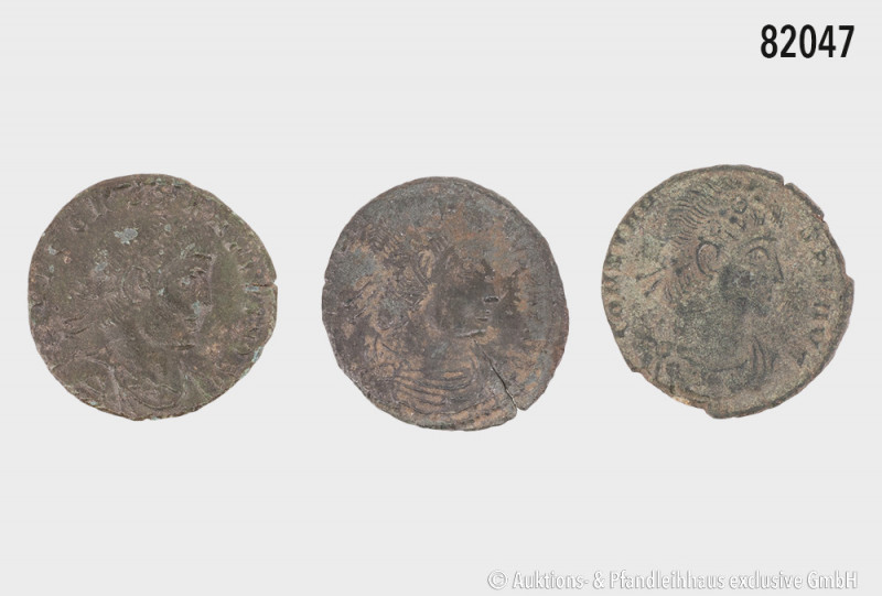 Konv. 3 spätrömische reduzierte Follis Constantin I., des Constantius II. und de...