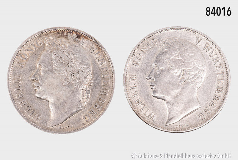 Württemberg, Konv. 1 Gulden 1841, Regierungsjubiläum (AKS 119) und 1 Gulden 1842...