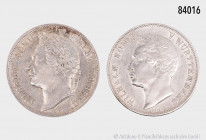 Württemberg, Konv. 1 Gulden 1841, Regierungsjubiläum (AKS 119) und 1 Gulden 1842 (AKS 85), kleine Kratzer und Randfehler, sehr schön
