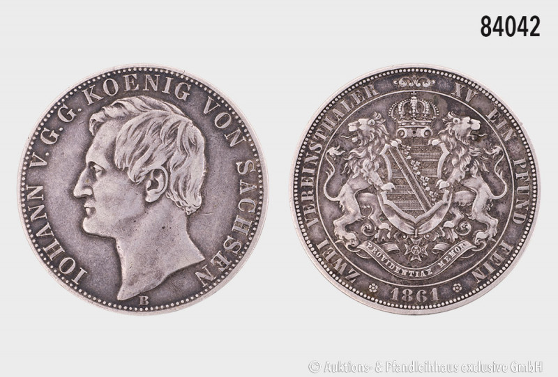 Sachsen, Johann (1854-1873), Doppeltaler 1861 B, 36,77 g, 41 mm, AKS 127, Randfe...