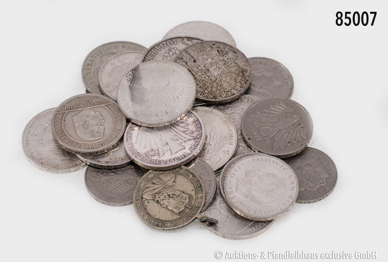 Konv. 25 Münzen, vom Kaiserreich bis zur BRD, dabei Preußen 5 Mark 1901 A, 200 J...