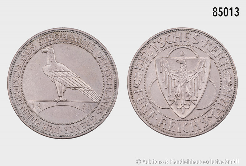 Deutsches Reich (Weimarer Republik), 5 RM 1930 D, Rheinlandräumung, 500er Silber...