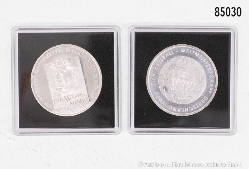 Konv. 21 x 10-Euro-Gedenkmünzen, dazu 10 DM 1989, 2000 Jahre Stadt Bonn, Stempel...