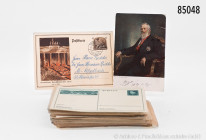 Konv. über 100 Postkarten, ca. 1900 bis in die 1930er Jahre, Deutsches Reich etc., gelaufen und postfrisch, gemischter Zustand, Fundgrube, bitte besic...