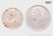 Weimarer Republik, Konv. 5 und 3 RM, Lessing, Jaeger 335 und 336, gemischter Zustand, teilweise kleine Fehler, Patina, sehr schön-vorzüglich, bitte be...