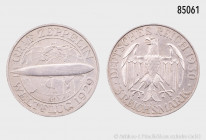 Weimarer Republik, 3 RM 1929 J, Weltflug Graf Zeppelin, 500er Silber, 15,12 g, 30 mm, Jaeger 342, kleine Randfehler und Kratzer, sehr schön