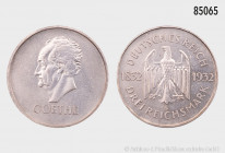 Weimarer Republik, 3 RM 1932 G, zum 100. Todestag Goethes, 500er Silber, 15,00 g, 30 mm, Jaeger 350, selten, Auflage nur ca. 24400 Exemplare, etwas be...