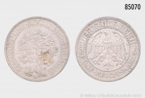 Weimarer Republik, 5 RM 1932 A, Eichbaum, 500er Silber, 25,08 g, 36 mm, Jaeger 331, winzige Randfehler, Patina, sehr schön