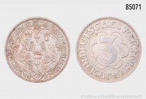 Weimarer Republik, 3 RM 1927 A, 1000 Jahre Nordhausen, 500er Silber, 15,00 g, 30 mm, Jaeger 327, winzige Randfehler, Patina, sehr schön
