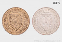 Konv. 2 x 3 RM 1926 A, 700 Jahre Reichsfreiheit Lübeck, 500er Silber, Jaeger 323, gemischter Zustand, Patina, sehr schön, bitte besichtigen