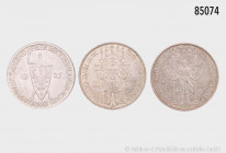 Konv. 2 x 3 RM 1929 E, 1000 Jahre Burg und Stadt Meißen, Jaeger 338, dazu 3 RM 1925 A, Jahrtausenfeier Rheinlande, Jaeger 321, gemischter Zustand, Pat...