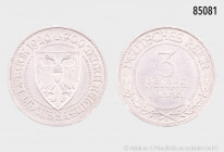 Weimarer Republik, 3 RM 1926 A, 700 Jahre Reichsfreiheit Lübeck, 30 mm, J. 323, gereinigt, sehr schön-fast vorzüglich