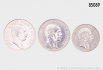 Sachsen, Konv. 2 Mark 1904 E, Jaeger 129, 3 Mark 1909 E und 3 Mark 1913, Jaeger 135, kleine Randfehler und Kratzer, sehr schön