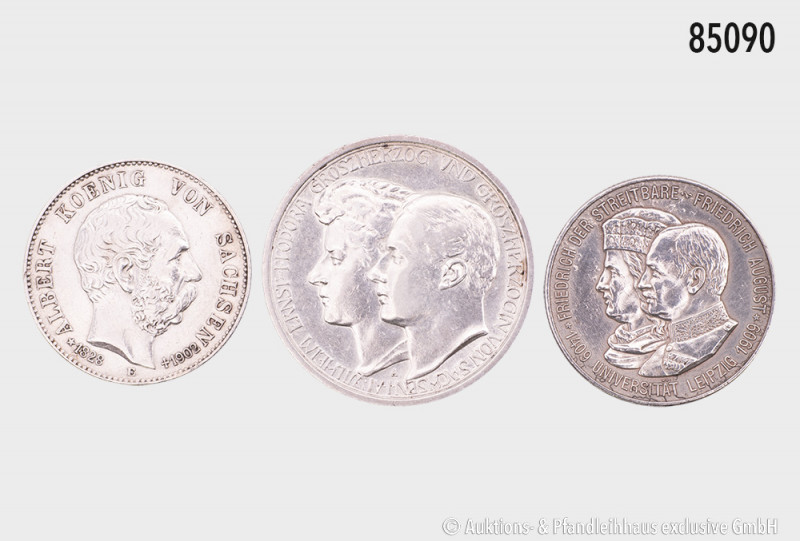 Konv. Sachsen 2 Mark 1902 E, Jaeger 127, 2 Mark 1909, Jaeger 138 und Sachsen-Wei...