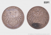 Lübeck, 2 Mark 1901 A, 900er Silber, 11,1 g, 28 mm, AKS 5, Jaeger 80, selten, Auflage nur ca. 25000 Exemplare, Patina, sehr schön