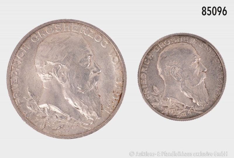 Baden, Konv. 5 und 2 Mark 1902 (G), zum 50-jährigen Regierungsjubiläum, Jaeger 3...