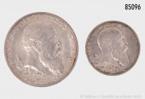 Baden, Konv. 5 und 2 Mark 1902 (G), zum 50-jährigen Regierungsjubiläum, Jaeger 30 und 31, kleine Randfehler und Kratzer, fast vorzüglich