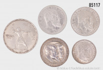 Württemberg, Konv. 3 Mark 1909, 1911 (2 x, davon 1 x Silberhochzeit mit Querstrich in der Mitte), 2 Mark 1907 (Jaeger 174), dazu Ägypten 50 Piaster, a...