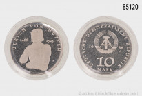 DDR, 10 Mark 1988 A, 500. Geburtstag Ulrich von Hutten, Silber, Jaeger 1622, PP, selten, Auflage nur 3000 Exemplare