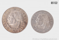 Drittes Reich, Konv. 5 und 2 RM 1933 D, Martin Luther, Jaeger 352 und 353, feine Patina, fast vorzüglich