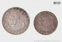 Drittes Reich, Konv. 5 RM 1933 G und 2 RM 1933 E, Martin Luther, Jaeger 352 und 353, Patina, sehr schön-fast vorzüglich