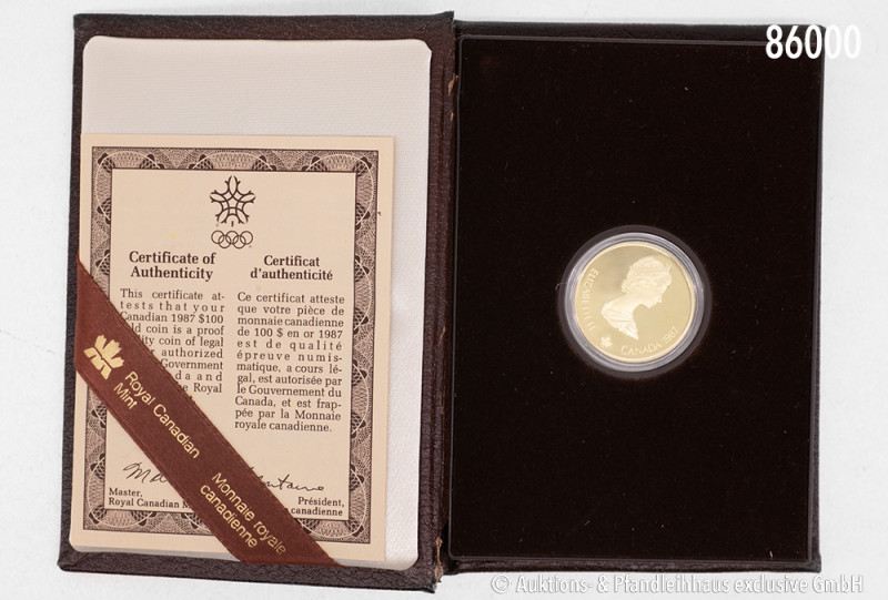 Kanada, 100 Dollars 1987, 583er Gold, Olympia Calgary 1988, 7,78 g Feingold (1/4...
