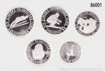 Jugoslawien, Konv. 2 x 500, 2 x 250 und 1 x 100 Dinar 1982/1983, 900er Silber, verkapselt, PP, Kapseln teilweise etwas beschädigt