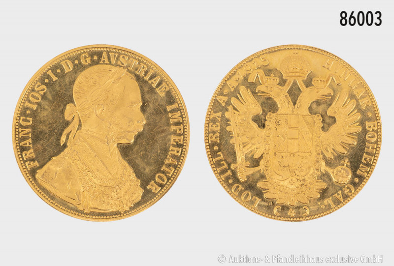 Österreich, 4 Dukaten 1915, offizielle NP, 986er Gold, 13,94 g, 39 mm, kleine Kr...