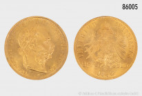 Österreich, 8 Florin 1892, 900er Gold, offizielle NP, 6,44 g, 21 mm, vorzüglich-Stempelglanz