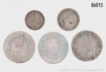 Österreich, Konv. Maria Theresia, 20 Kreuzer 1765 und 1777, Franz I. (1806-1835), 20 Kreuzer 1830, Ferdinand I. (1835-1848), 5 Kreuzer 1847 und 3 Kreu...