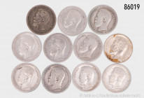 Russland, Konv. 11 x 50 Kopeken, Nikolaus II., Silber, gemischter Zustand, teilweise mit Fehlern, bitte besichtigen