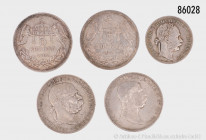 Österreich, Habsburgermonarchie, Konv. 5 Silbermünzen, dabei 5 Kronen 1908, 1907, etc., gemischter Zustand, bitte besichtigen