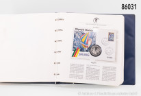 Album "Silber-Numisbriefe Olympische Spiele", darin ca. 30 Numisbriefe mit Silbermünzen verschiedener Länder auf Olympische Spiele, Stempelglanz, teil...