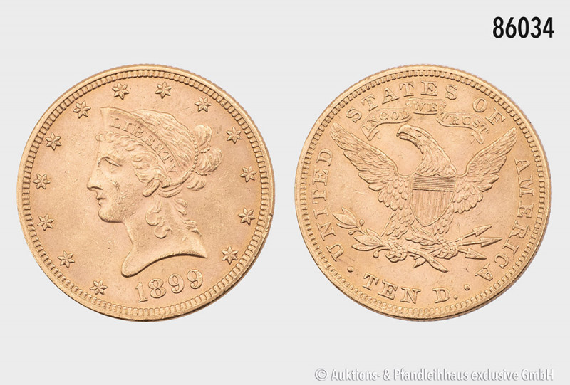 USA, 10 Dollar 1899, Coronet Head, 900er Gold, 16,73 g, 27 mm, Friedberg 158, wi...