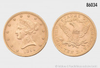 USA, 10 Dollar 1899, Coronet Head, 900er Gold, 16,73 g, 27 mm, Friedberg 158, winzige Randfehler und Kratzer, sehr schön-fast vorzüglich