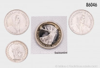 Konv. Schweiz, 2 Franken 1953, 5 Franken 1948 und 1950 und 10 Franken 2009, Schweizerischer Nationalpark/Rothirsch (original verschweißt von der Swiss...