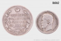 Russland, Konv. Rubel 1819 und 50 Kopeken 1896, kleine Fehler, fast sehr schön